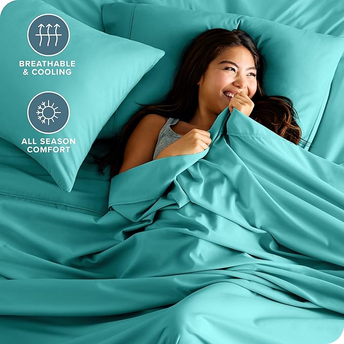 Bare Home Queen Sheet Set - 1800 Ultra-Soft Microfiber Queen Bed Sheets - Double Brushed - Deep Pockets - Easy Fit - 4 Piece Set - Bedding Sheets & Pillowcases (Queen, Turquoise)