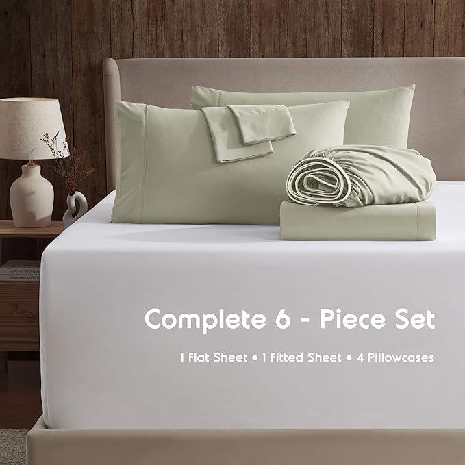 Nestl Extra Deep King Sheet Set - 6 Piece Breathable & Cooling Sheets - Hotel Luxury Bedding Set w/18-24 Inch Deep Pockets - Easy & Secure Fit - Super Soft, Wrinkle Free & Comfy - Light Sage