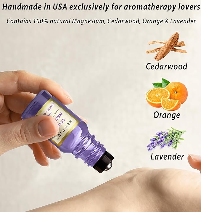 Calm Magnesium Roller Lavender Orange Cedarwood Essential Oil Roll On Calming Aromatherapy Self Care Stress Relief Destress Stocking Stuffers Gifts