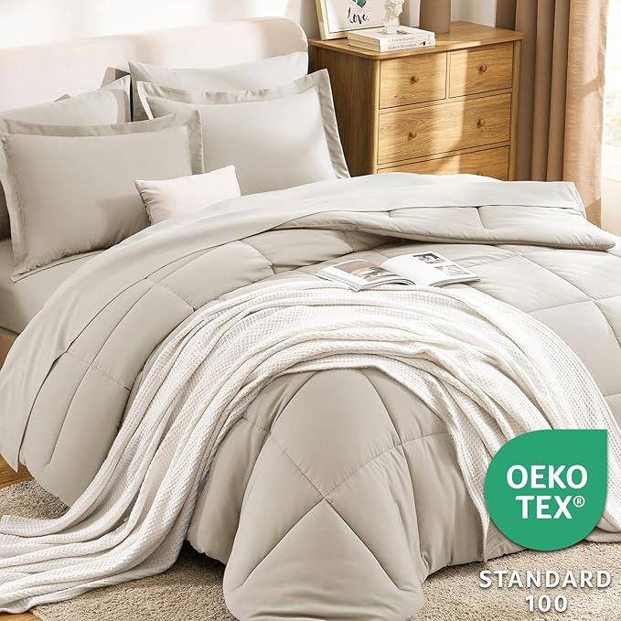 CozyLux Twin XL Comforter Set Beige - 5 Pieces Twin XL Bed in a Bag Set, Soft Bedding Sets Bed Set Extra Long for All Season with Comforter, Flat Sheets, Fitted Sheet, Pillowcase &Pillow Sham