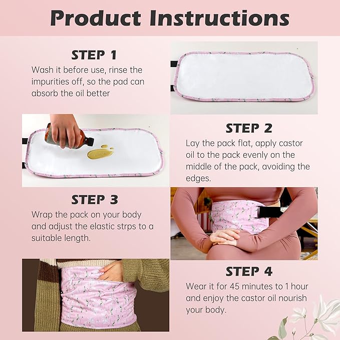 Plus Size Castor Oil Pack 2 Pcs Castor Oil Wrap Organic Cotton Reusable Kit Organic Cold Pressed Unrefined Castor Oil Compress Packs for Liver Detox