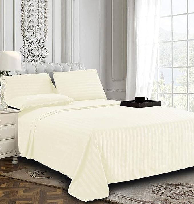Elegant Comfort Best, Softest, Coziest 6-Piece Sheet Sets! - 1500 Premier Hotel Quality Luxurious Wrinkle Resistant 6-Piece Damask Stripe Bed Sheet Set, Full Ivory