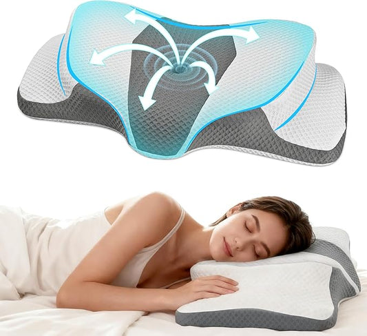 AlignCore Cervical Neck Pillow - Ergonomic Firm Memory Foam Bed Pillows for Sleeping, Neck Pillows for Pain Relief, Back and Side Sleeper Pillow