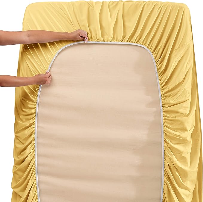 Clara Clark King Sheets, 6 Piece Set - Hotel Luxury Sheets for King Size Bed, Super Soft Bedding Set, King Size, Mellow Yellow