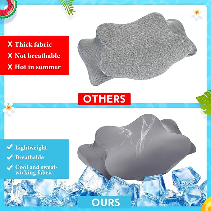 Hahafelt 2 Pcs Cooling Cervical Pillowcase with Zipper (Only Pillowcase) Ergonomic Cervical Neck Pillow Cover Breathable Cool Pillow Case for Side Back Stomach Sleepers(Dark Gray,Standard Size)