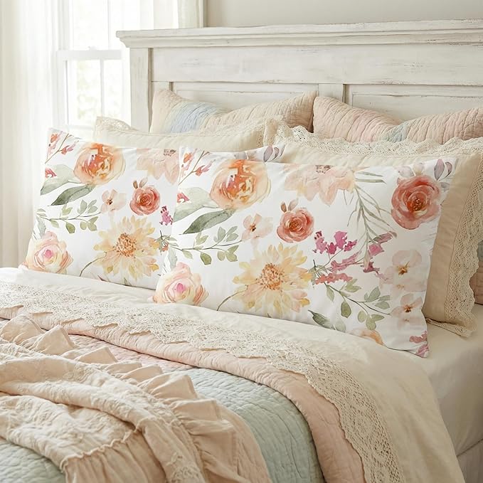 YIYEA Standard Pillow Cases Set of 2, Ultra Soft Double Brushed Microfiber Pillowcases Standard, Floral Bed Pillow Covers, Fade Resistant, Easy Slip-On (20"x26")