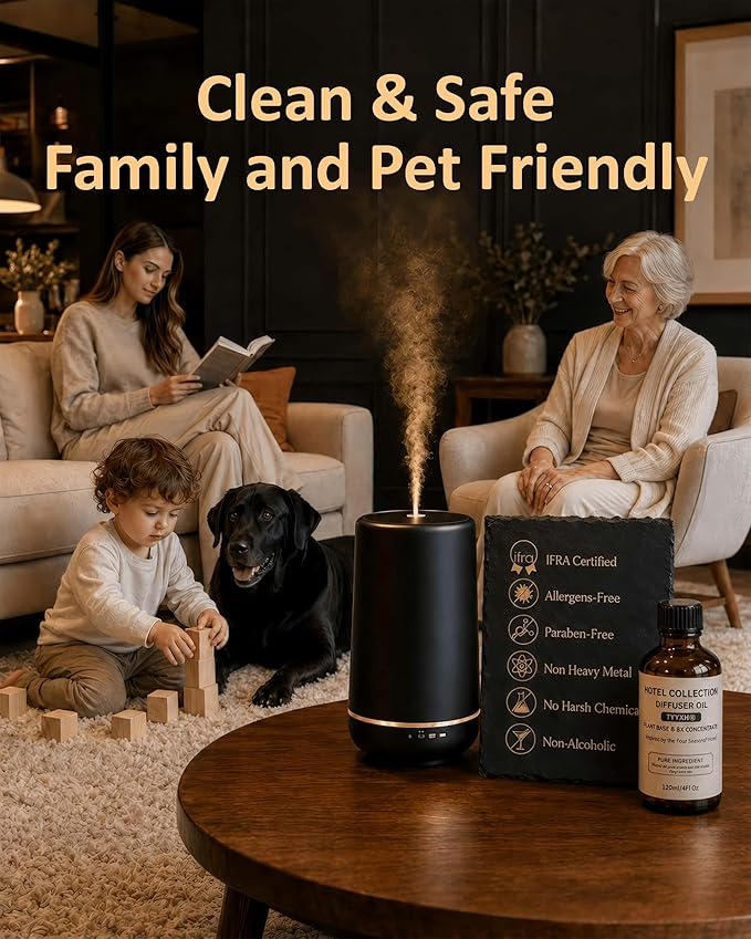 Hotel Diffuser Oil Inspired by Four Seasons Hotel – Fragrance & Essential Oil Blend for Waterless & Cold Air Diffusers – Citrus, Rose, Cedar – Long-Lasting Aroma – Aromatherapy – 4 Fl Oz Glass Bottle