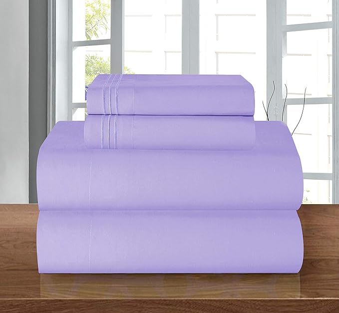 Elegant Comfort Luxury 1500 Premium Hotel Quality Microfiber 4-Piece Sheet Set - Wrinkle Resistant, All Around Elastic Fitted Sheet, Deep Pocket up to 16", California King, Lavender