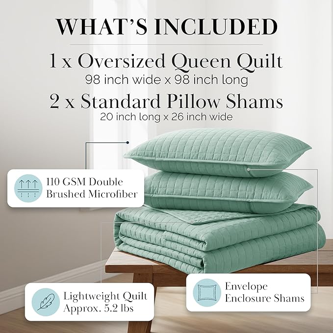 Southshore Fine Living, Inc. Quilts, Queen Size/Full Quilt Bedding Set, Stain & Pet Hair Resistant Bedding, Coverlet Full/Queen Size Bedspread, Soft Microfiber with 2 Pillow Shams, Steel Blue (Teal)