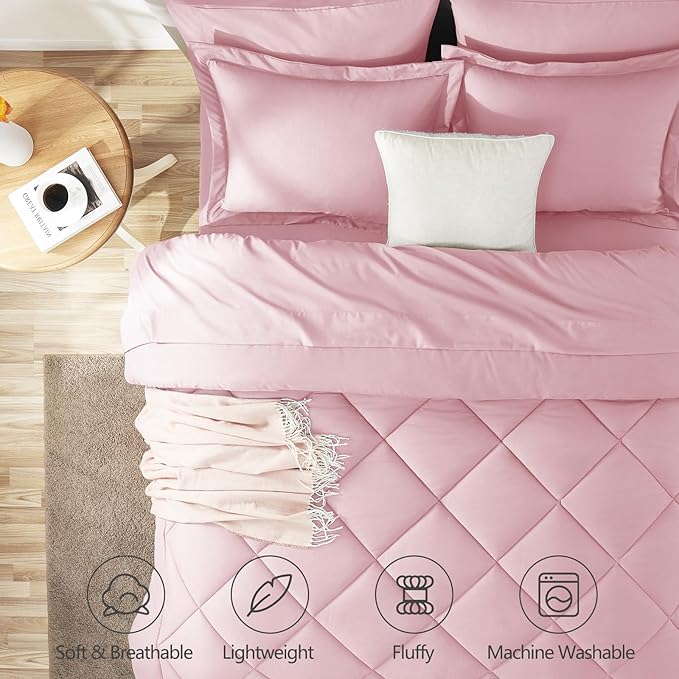 CozyLux Twin XL Comforter Set Pink - 5 Pieces Twin Extra Long Bed in a Bag for College Dorm, All Season Bedding Set for Girls and Boys, Soft Bed Set with Comforter, Sheets, Pillowcase & Sham