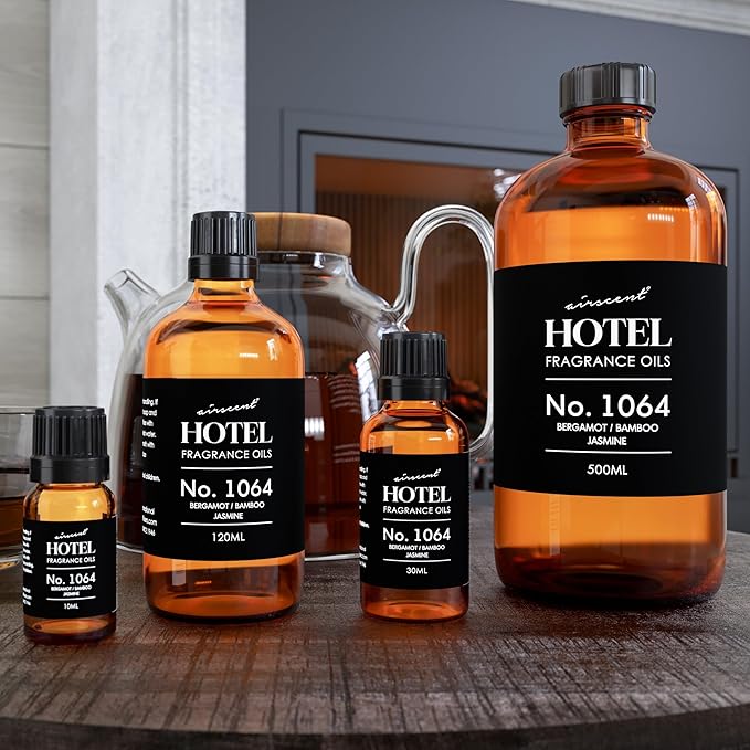 AirScent Hotel Diffuser Oil No. 1064 - Bergamot, Bamboo, Jasmine - Premium Fragrance Oil for Ultrasonic and Waterless Diffusers and Crafting - 30 mL, 1 fl oz Glass Dropper Bottle