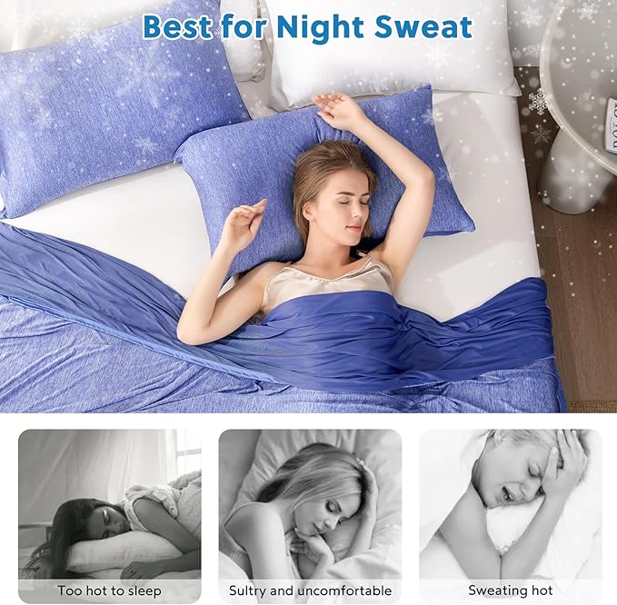 HOMFINE Cooling Pillowcases Queen Size - Double Side Q-Max 0.439 Cooling Fiber for Pillow Protector, Breathable Cold Pillow Cover for Hot Sleeper Night Sweat, Zipper, 2 Pack (20"x30", Dark Blue)
