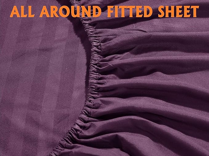 Elegant Comfort Best, Softest, Coziest 6-Piece Sheet Sets! - 1500 Premier Hotel Quality Luxurious Wrinkle Resistant 6-Piece Damask Stripe Bed Sheet Set, Full Eggplant/Purple