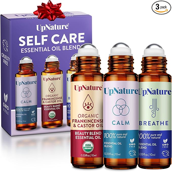 UpNature Self Care Essential Oil Roll On Set (3 Pack) – Gifts for Mom, Relief Relaxation Gifts for Women – Essential Oils Aromatherapy Rollers - Breathe, Beauty & Calm