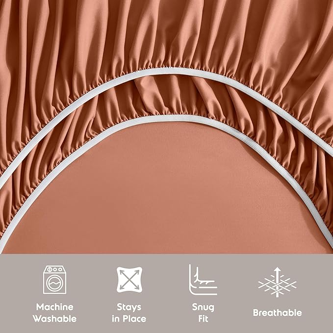Nestl Extra Deep Queen Sheet Set - 6 Piece Breathable & Cooling Sheets - Hotel Luxury Bedding Set w/18-24 Inch Deep Pockets - Easy & Secure Fit - Super Soft, Wrinkle Free & Comfy - Rust