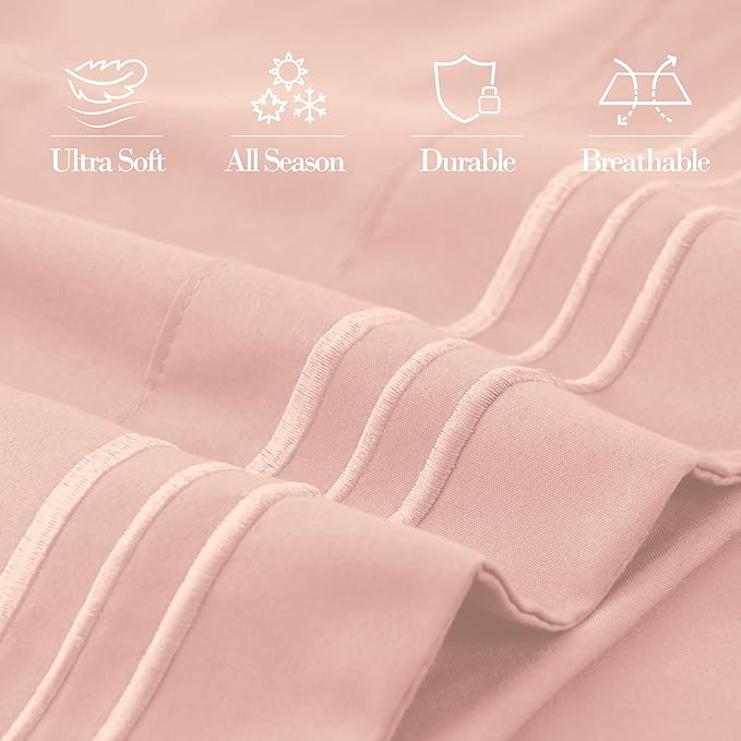 Mocassi 2-Piece Premium Standard/Queen Pillowcase Set 1800 Series Hotel Quality Microfiber - Soft and Breathable with 3-Line Embroidery Wrinkle and Stain Resistant, Easy Care, 20" x 30", Blush Pink
