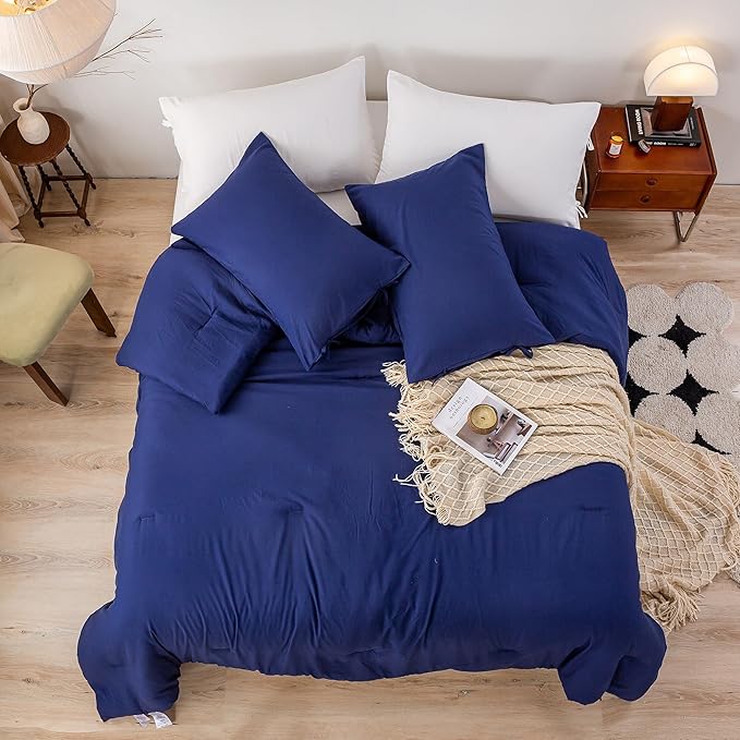 Softness Comforter Set for Boys Girl Teen Children Dorm, Comfy Cozy Polycotton Fabric, 1 Down Alternative Blanket Comforter & 1 Pillowcase, Lightweight All Season Use, Navy Blue Twin/Twin XL