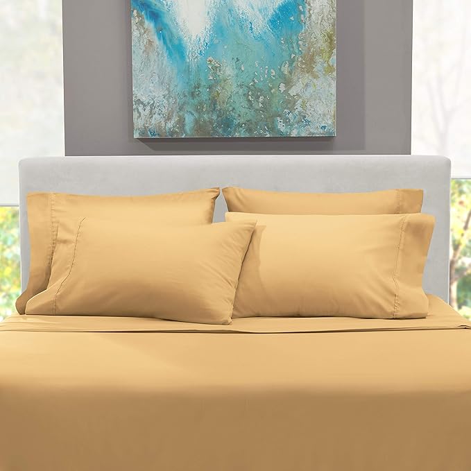 Hearth & Harbor Extra Deep Pocket Sheets - Fits Mattress 18-24 Inches Deep - Extra Deep Pocket Split King Size Sets - 7 Piece Split King Size - Camel
