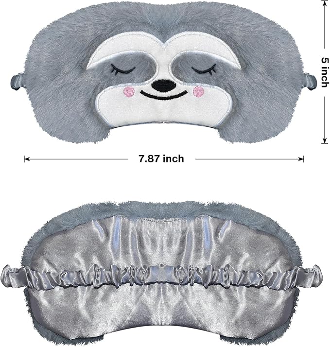 Cute Sloth Sleeping Mask Eye Mask Funny Animal Sleep Mask Soft Plush Blindfold Travel Eye Cover Eyeshade for Kids Adults Girls Boys Women Men (Sloth, Gray)