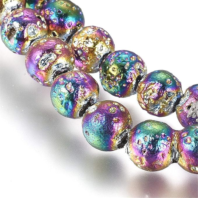 Craftdady 425Pcs Natural Round Lava Stone Beads 4mm Rainbow Colorful Volcanic Rock Gemstone Loose Beads Metallic Energy Healing Chakra Beads for Jewelry Craft Essential Oil Bracelet