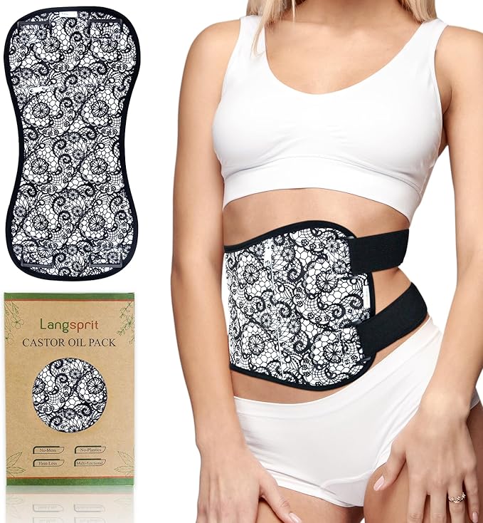 Langsprit Castor Oil Pack Castor Oil Pack Wrap, Castor Oil Packs for Liver Detox, Inflammation, Reusable Castor Oil Pack Compress Castor Oil Packs kit Black Lace L