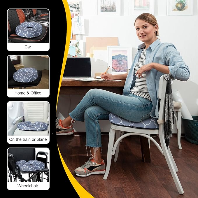 Donut Pillow Seat Cushion for Tailbone Pain Relief and Hemorrhoids, Home Office Chair Cushion for Long Sitting Work, Memory Foam Car Seat Cushions for Driving Butt Pain & Postpartum Pregnancy