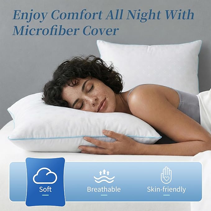 Pillows Queen Size Set of 2 – Queen Bed Pillows for Sleeping, Down Alternative Pillows, Supportive Comfort, Hotel Style, Machine Washable, for Side Back Stomach Sleepers