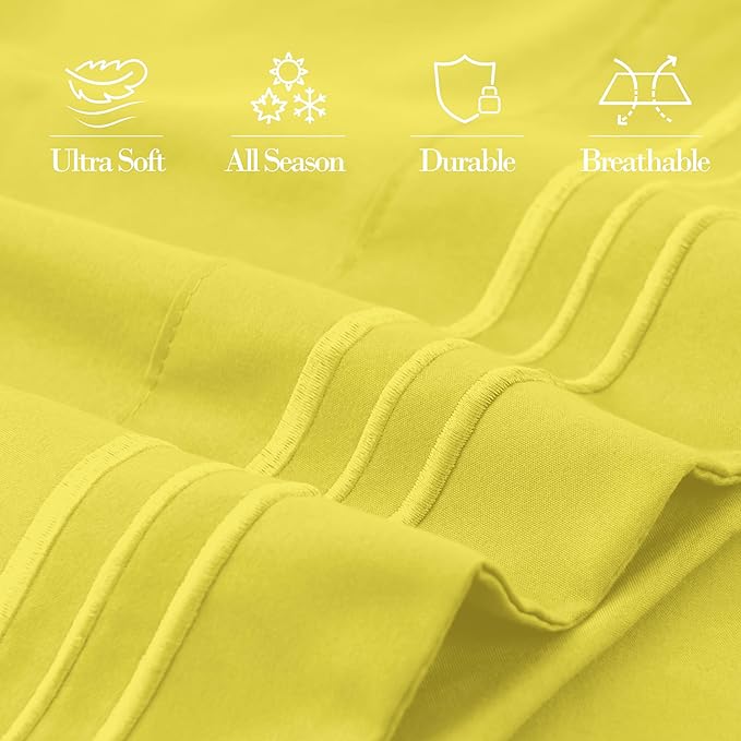 Mocassi 2-Piece Premium Standard/Queen Pillowcase Set 1800 Series Hotel Quality Microfiber - Soft and Breathable with 3-Line Embroidery Wrinkle and Stain Resistant, Easy Care, 20" x 30", Yellow