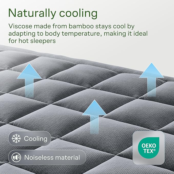 Niagara Sleep Solution Ultra Soft Twin XL Size Mattress Topper - Viscose Made from Bamboo Pillow Top Mattress Pad for Back Pain Relief - Naturally Cooling for Hot Sleepers, Gray