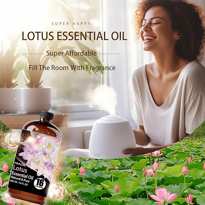 Lotus Essential Oil, Lotus Oil 16 Fl Oz 480 ML for Diffuser Humidifier Yoga Cleaning DIY Candle Soap Making Perfume Gift for Women Essential Oils FRAOIL (Lotus 16 Fl Oz (Pack of 1))