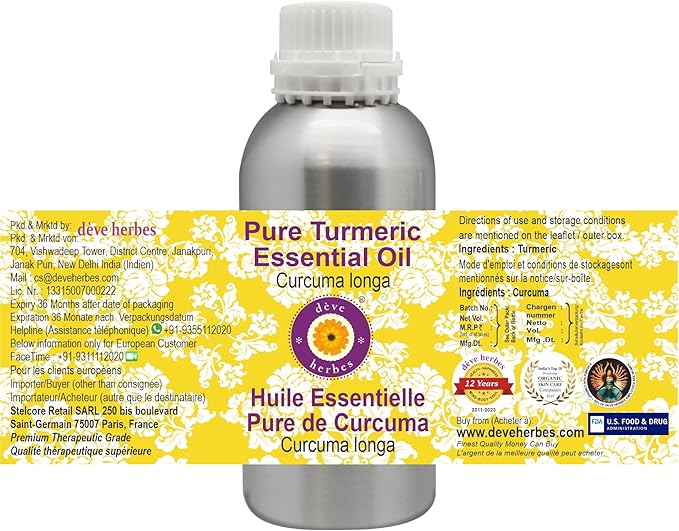 Deve Herbes Pure Turmeric Essential Oil (Curcuma Longa) Steam Distilled 1250ml (42 oz)