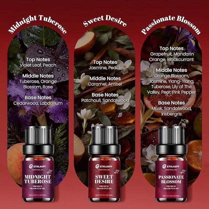 Date Night Fragrance Oils Set, Premium Essential Oils Set for Candle & Soap Making, Scented Oils for Perfume, Rose of Turkish, Romance Water, Valentines Day Gifts for Women