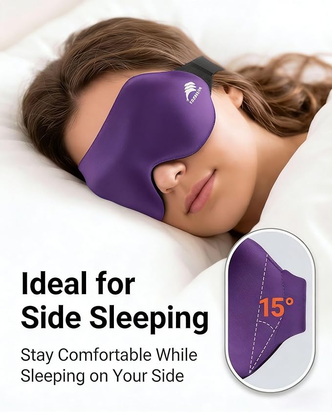 Sleep Mask for Side Sleepers: Lash Extensions 3D Contoured Eye Mask – Airplane Travel Essential, Zero-Pressure Light Blackout Eye Mask for Women – Soft Night Blindfold for Long Flights (Purple)
