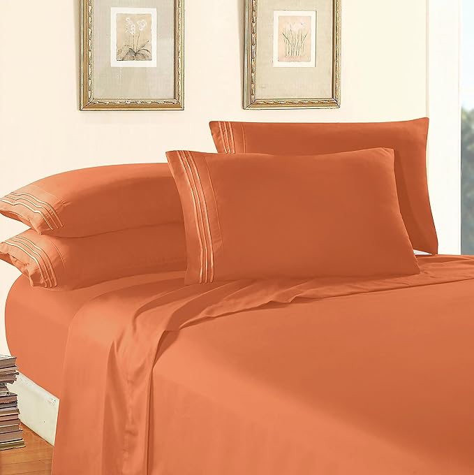 Elegant Comfort Luxury 1500 Premium Hotel Quality Microfiber 4-Piece Sheet Set - Wrinkle Resistant, All Around Elastic Fitted Sheet, Deep Pocket up to 16", King, Coral