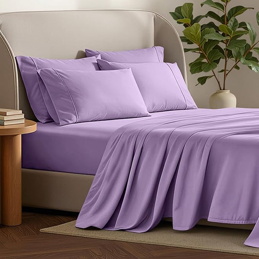 Bare Home Hotel Luxury Queen Sheet Set, Extra Soft - 6 Piece Set - Deep Pockets - Easy Fit - Cooling & Breathable - Wrinkle, Fade, Stain Resistant - Includes 4 Pillowcases (Queen, Lavender)