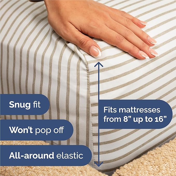 King 6 Piece Sheet Set - Comfy, Breathable & Cooling - Soft Hotel Luxury Bedding for Women, Men, Kids, Teens and Children - 1 Flat & 1 Fitted Sheet & 4 Pillowcases with Deep Pockets - Beige Stripes 2