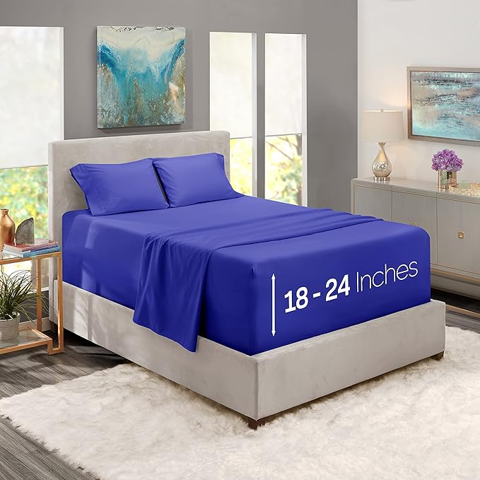 Nestl Twin XL Size Sheet Set, 4 Piece Extra Deep Pocket (18-24 inches), Microfiber, Hotel Luxury, Soft, Breathable, Wrinkle-Free, Easy to Care, Royal Blue