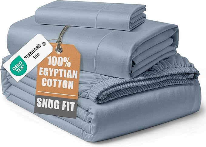LANE LINEN Luxury Hotel Style 100% Egyptian Cotton Twin Sheets, Mercerized Cotton, Sily Finish, No Pill Fade Resistant Sustainably Produced Twin Bedding Sheets & Pillowcases - French Blue