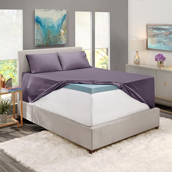 Nestl Queen Size Sheet Set, 4 Piece Extra Deep Pocket (18-24 inches), Microfiber, Cooling, Hotel Luxury, Soft, Breathable, Wrinkle-Free, Easy to Care, Grayish Purple