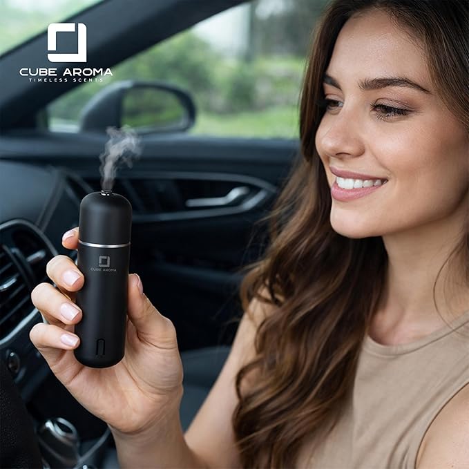 CA-06 Black Diffuser - Aromatherapy Diffuser - Compact Essential Oil Fragrance Diffuser - 2 Modes - Auto Power On/Off - Adjustable Timed Fragrance Release - for Home, Office, Car, Gift