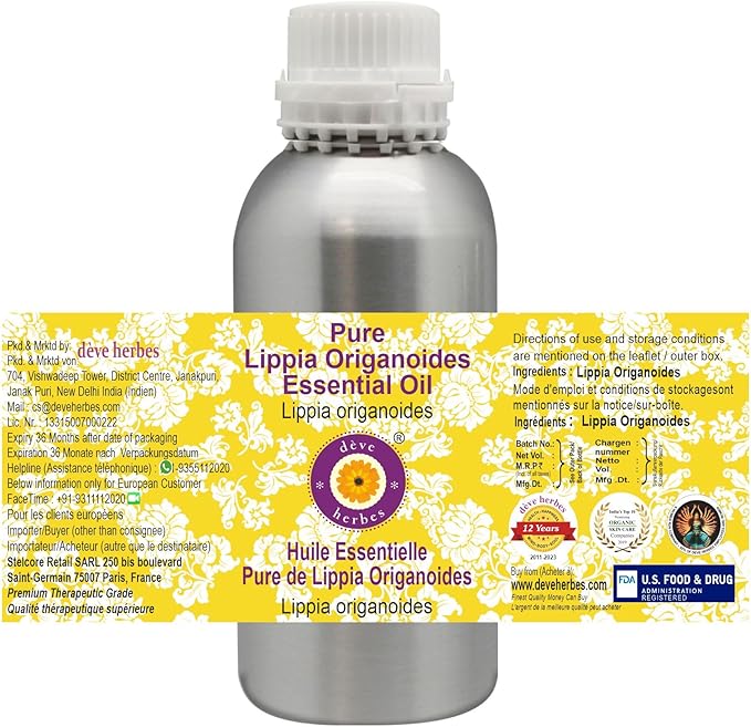 Deve Herbes Pure Lippia Origanoides Essential Oil (Lippia origanoides) Steam Distilled 630ml (21 oz)