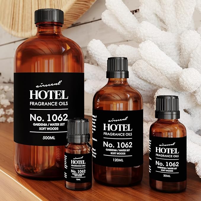 AirScent Hotel Diffuser Oil No. 1062 - Gardenia Water Lily Soft Woods - Premium Fragrance Oil for Ultrasonic and Waterless Diffusers and Crafting - 30 mL, 1 fl oz Glass Dropper Bottle