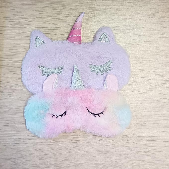 Cute Animal Sleeping Sleep Mask Soft Plush Blindfold Cute Rabbit Panda Koala Eye Cover Eyeshade for Kids Teens Girls Women (Unicorn Purple)