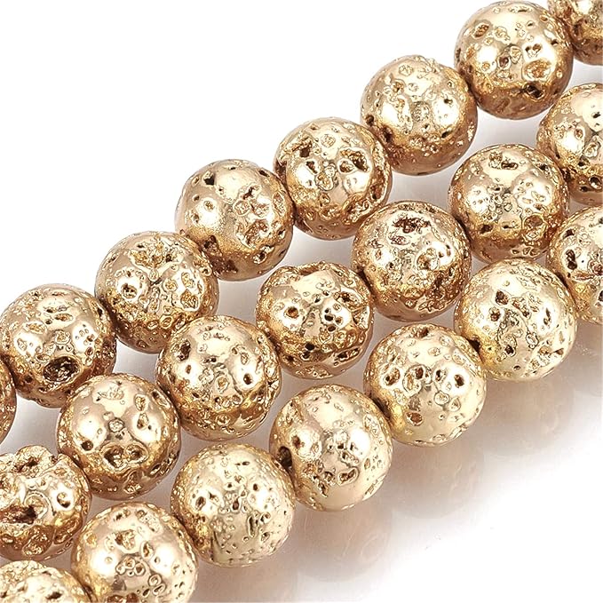 Craftdady 870Pcs Natural Round Lava Stone Beads 4-4.5mm Light Gold Volcanic Rock Gemstone Loose Beads Metallic Energy Healing Chakra Beads for Jewelry Craft Essential Oil Bracelet