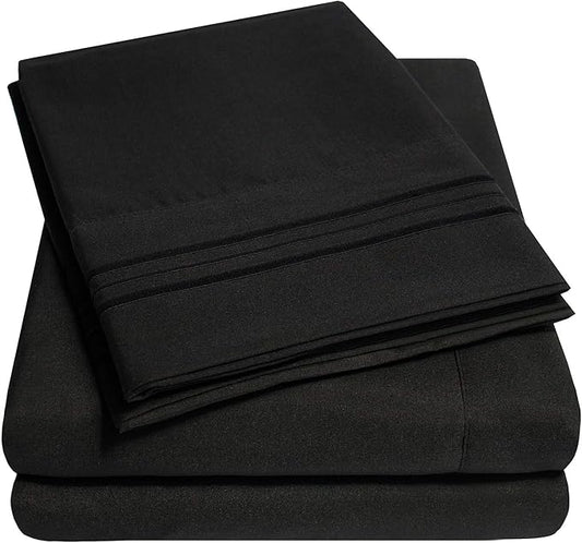 1500 Supreme Collection Extra Deep Pocket Sheets Set - Luxury Soft Bed Sheets, Wrinkle Free, Bedding, Over 40 Colors, 21 inch Extra Deep Pocket, California King, Black