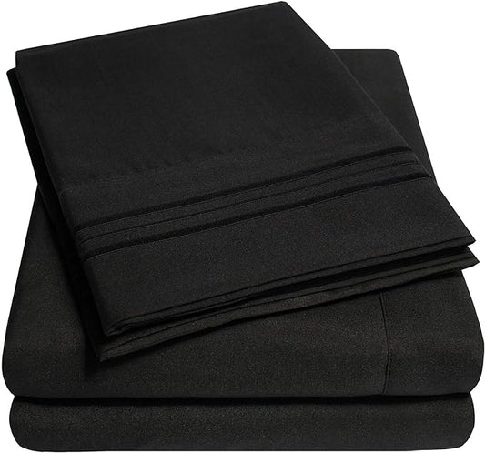 1500 Supreme Collection Extra Deep Pocket Sheets Set - Luxury Soft Bed Sheets, Wrinkle Free, Bedding, Over 40 Colors, 21 inch Extra Deep Pocket, Twin, Black