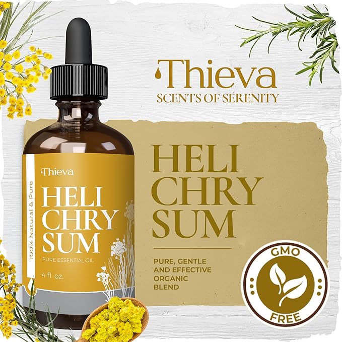 THIEVA Helichrysum Essential Oil 4 oz (118 ml) – 100% Pure and Natural Non-GMO Helichrysum (Gymnocephalum) Oil for Aromatherapy, Focus, and Relaxation