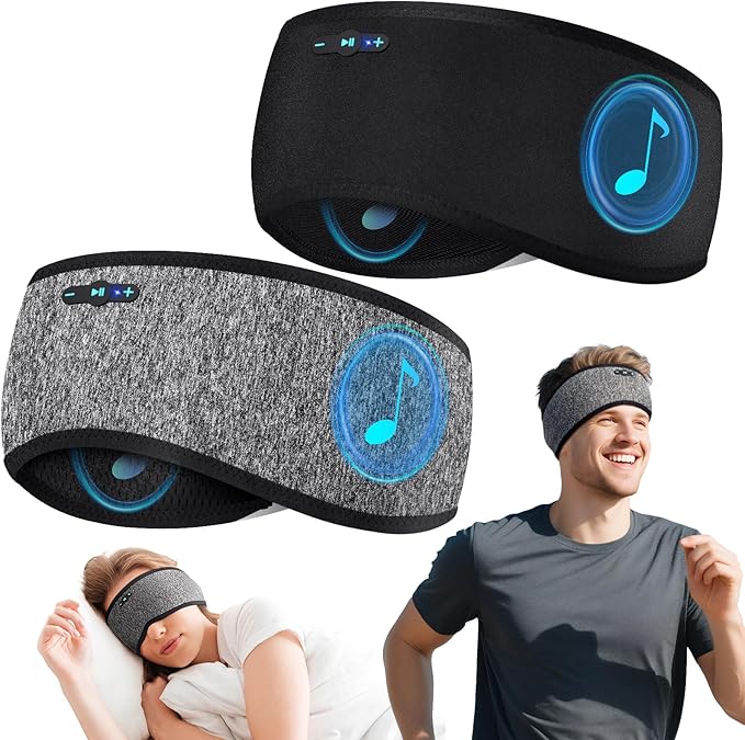 2 Pack Sleep Headphones Bluetooth 6.0 Headband, 20Hr Headband Headphones with HD Stereo Speakers, Sports Wireless Earphones for Side Sleepers Workout Yoga Travel Meditation, Gifts for Women Men