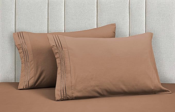Mocassi Luxury Twin XL 4-Piece Sheet Set - 1800 Premium Hotel Quality - Easy-Fit, Wrinkle, Fade Resistant Bed Sheets and Pillowcases - All Around Elastic Fitted Sheet, Deep Pocket, Taupe