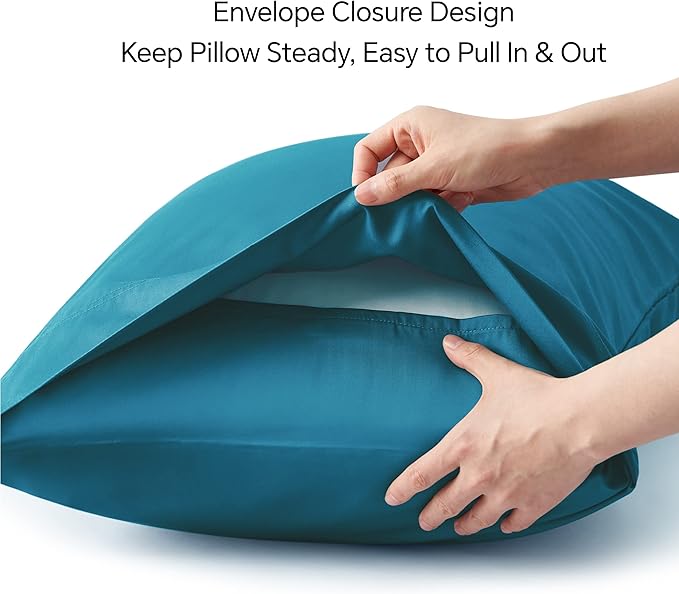 BEDELITE Pillow Cases Queen Size Set of 2, Rayon Derived from Bamboo, Cooling Pillow Cases for Hot Sleepers & Night Sweats, Breathable and Silky Soft Envelope Pillowcases(Teal, 20"x30")